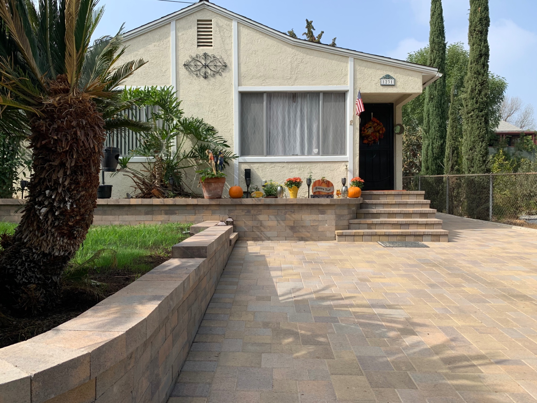 Paver driveway, entry steps & block retaining wall in Lomita — after